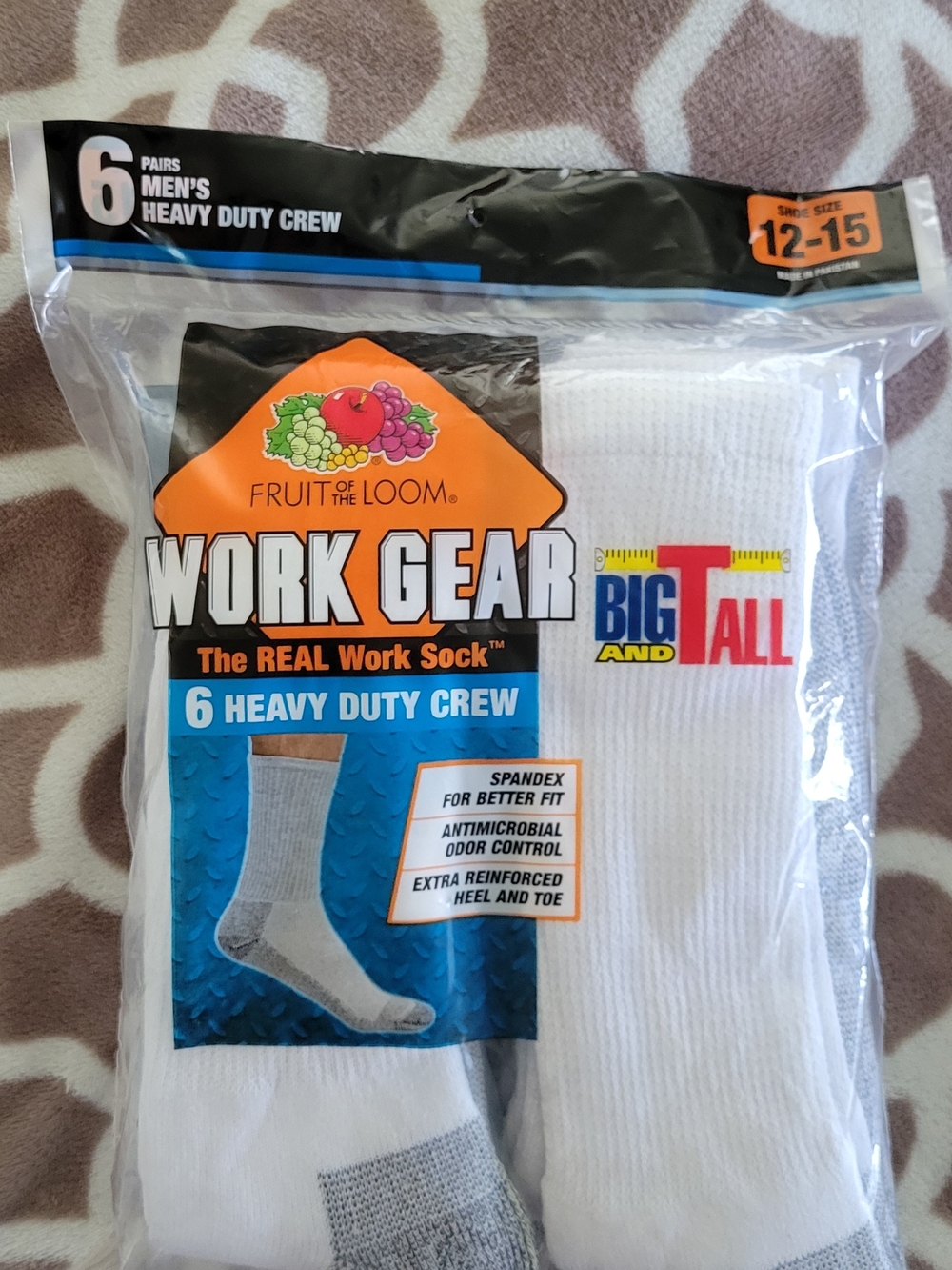 Fruit of the Loom Men’s White Heavy Duty Crew Socks - 6 Pack (Big & Tall) 12-15